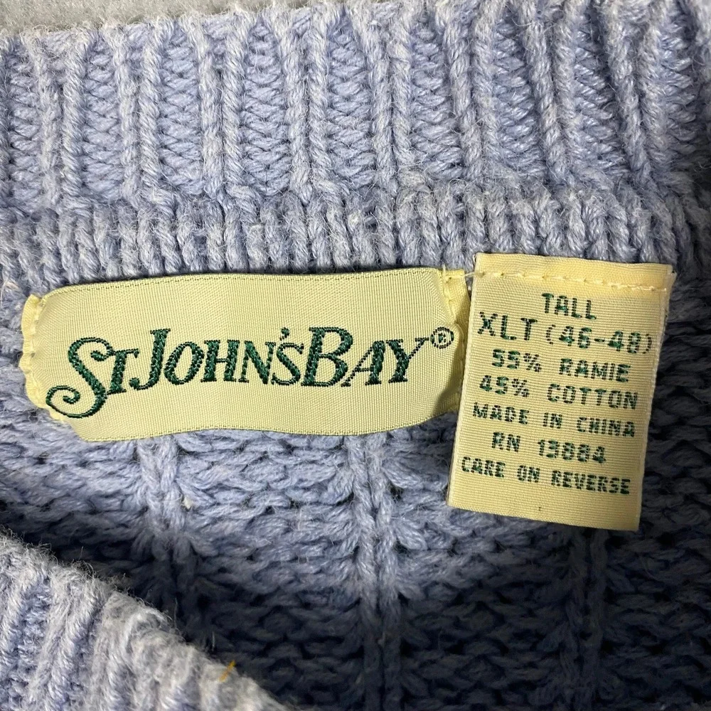 Vintage St Johns Bay Mens XLT Blue‎ Cable Knit Crew Neck Sweater Pullover - Picture 4 of 8